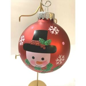 Christmas Ornaments Glass Holiday Decor Vintage - Red Snowman Hat Ball Ornament